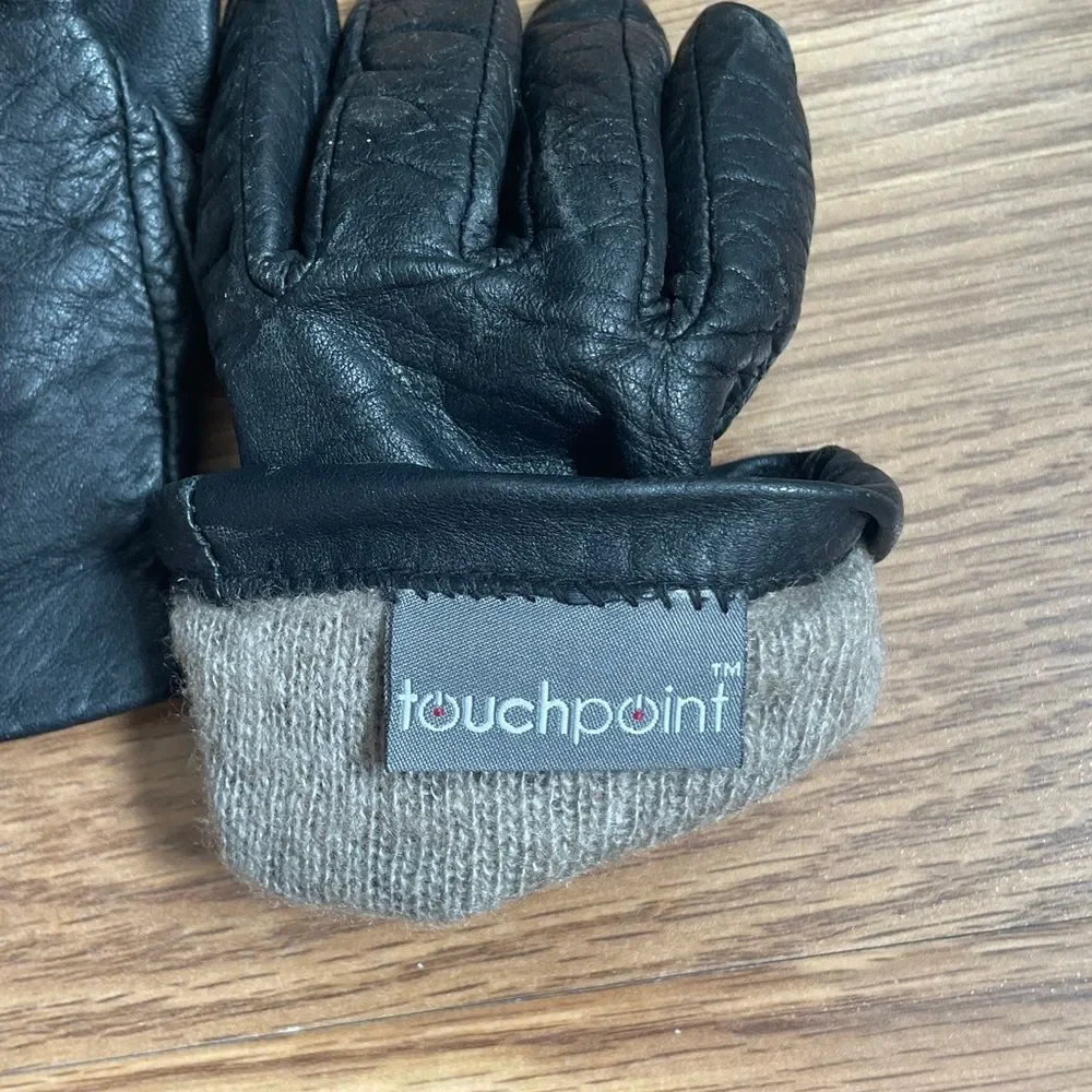 Touchpoint Black Leather Gloves With Cashmere Lined Size M